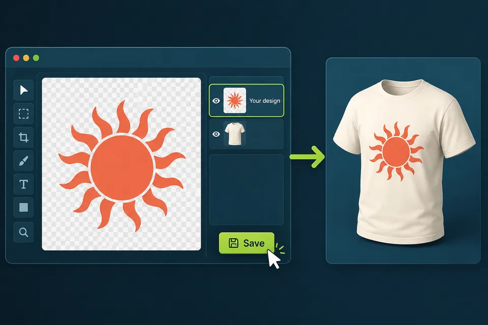 Illustration: insert artwork into a Smart Object, save it and see the print appear on the t-shirt